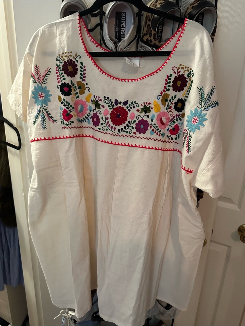 Embroidered White Peasant Top with Multicolor Floral Detail